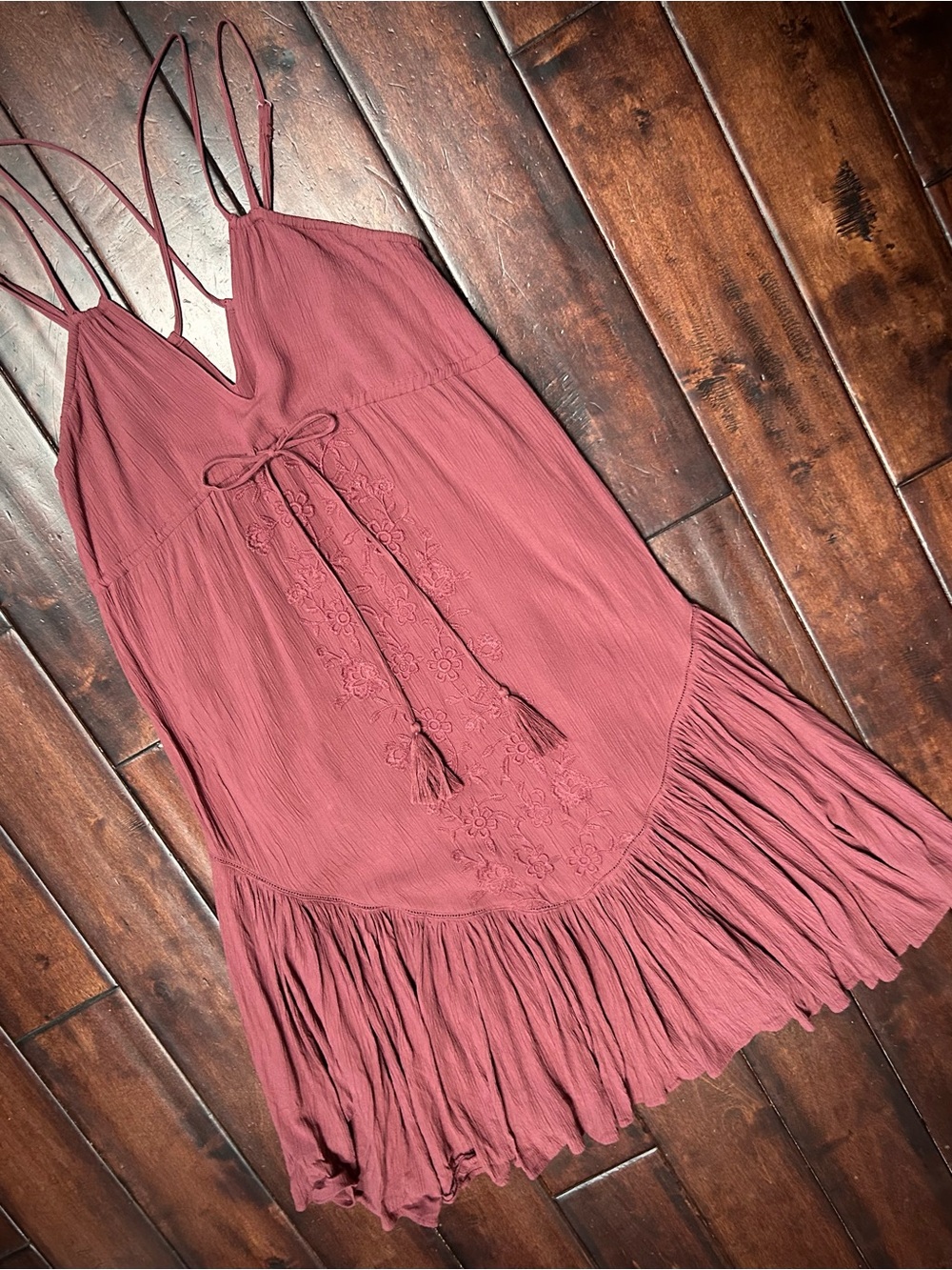 AE Studio - Mauve Sleeveless Tassel-Front Sundress